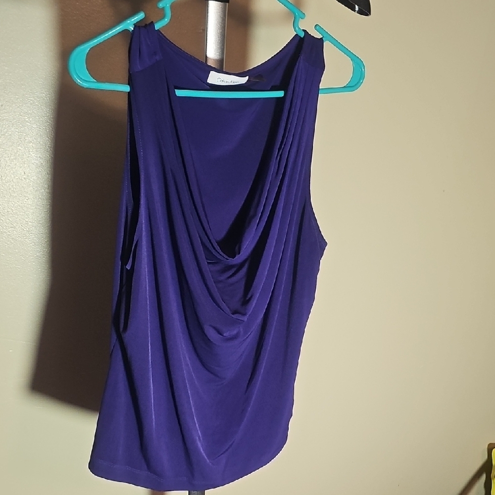 Calvin Klein Purple Draped Sleeveless Tank Top